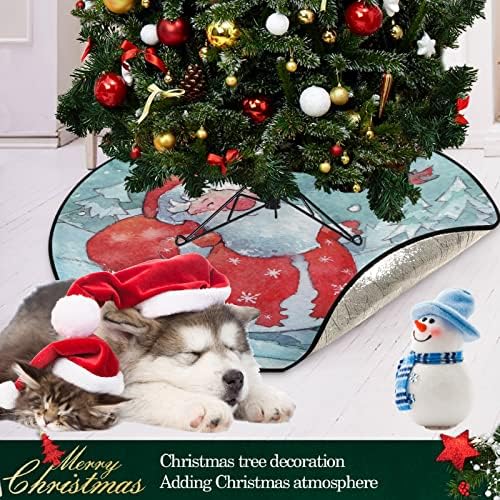 מחצלת עץ חג המולד Visesunny מחצלת סנטה קלאוס בהליכה עם שקית מתנות עץ עץ מגן על רצפת מגן סופג