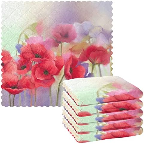 סינסטור צבעי מים אדומים פרחים פרחים מטליות מנות של 6 מטליות ניקוי לכביסה של כלים ייבוש