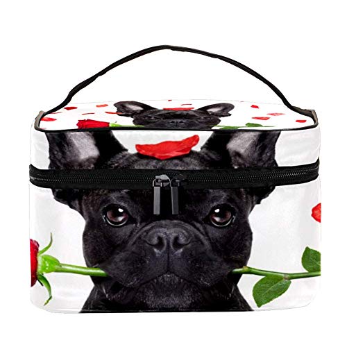כלב תיק קוסמטי עם איפור עם איפור נסיעות ורדים קופסת אחסון מארגן מטאלנים נוח