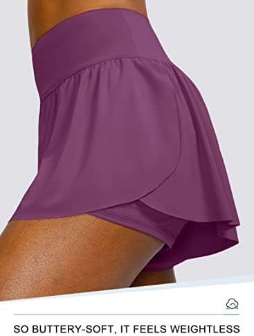 מכנסי ריצה זורמים לנשים עם 4 כיסים 2 ב -1 מותניים גבוהות אימון פרפר פרפרים חצאית טניס אתלטית