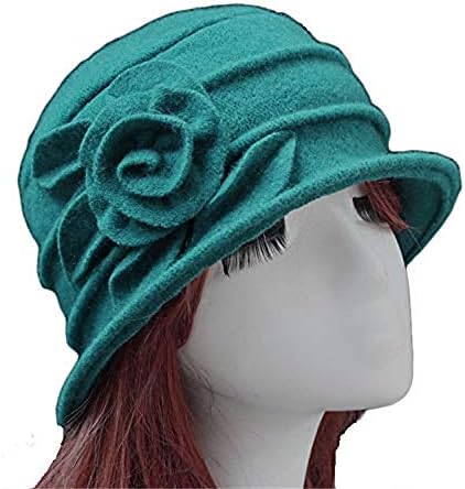 Ipenny נשים בנות צמר חם קלוש כובע עגול קמטים דלי פדורה פרחוני כובע וינטג 'לנשים