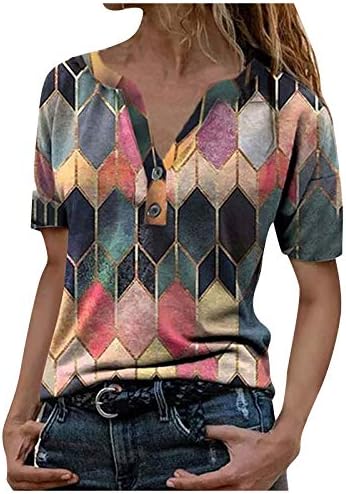 UIKMNH נשים רופפות בכושר שרוול קצר שרוול הנלי כפתור על חולצות הנלי ארגייל הנלי צוואר חולצת קיץ