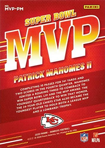 2020 Panini Donruss Super Bowl MVP MVP-PM כרטיס כדורגל Patrick Mahomes