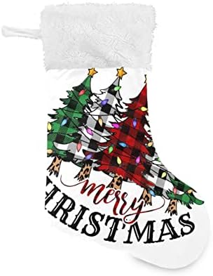 גרבי חג המולד של Alaza Buffalo משובץ בדוק עצי חג המולד קלאסיים קלאסיים קישוטי גרב גדולים לעיצוב עונת החגים