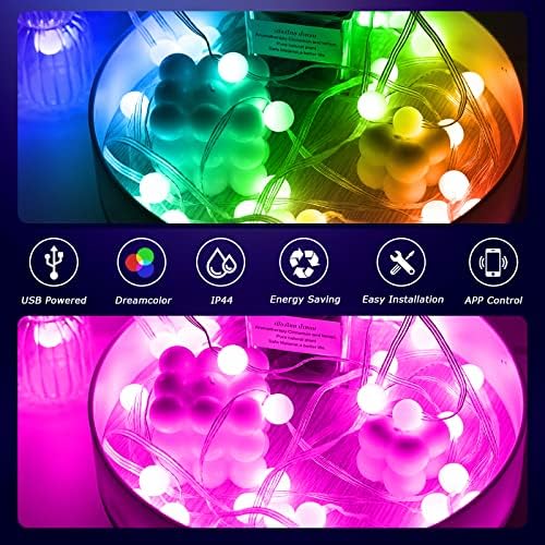 אורות מחרוזת גלובוס משתנים בצבע, 16.4 רגל 50 הוביל אורות פיות כדור צבעוניים עמידים למים עם שלט רחוק ואפליקציה,