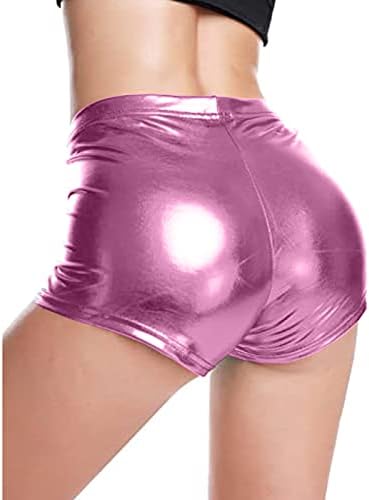 סקסית מותניים קצרים עור תחתונים ריקוד אלסטי אתלטי מכנסיים קצרים פו מכנסי נשים מתכות מבריק גבוה
