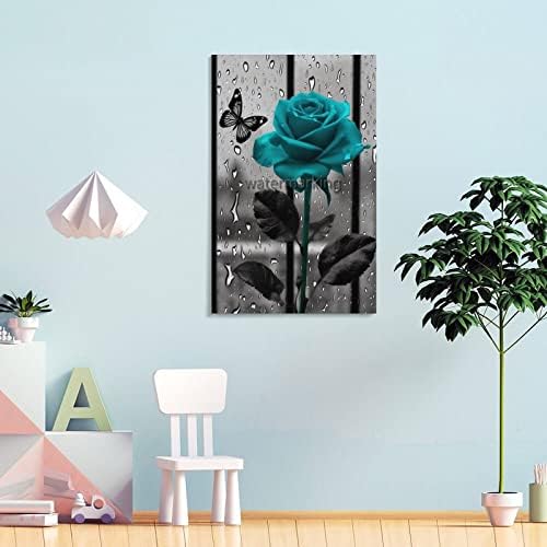 קיר פרח אמבטיה אמנות ורד כחול פרפר קיר אמנות רומנטיקה ורד פרטי פרפר אמנות לחדר שינה -יאנגינג 08x12 אינץ