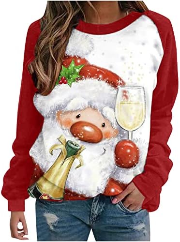 סוודר לשרוולים ארוכים של נשים צמרות חג המולד תלת מימד הדפס טריקו סווטשירט אופנה אופנה O-Neck Tees Tees