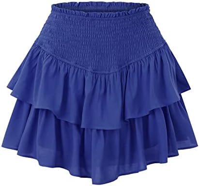 חצאית טול מוצקה לנשים חצאיות קו עבור בנות חצאיות קצרות ומותניים גבוהים פרוע שולל שולי התלקחות מיני