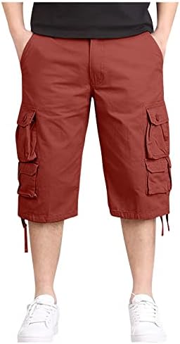 מכנסי מטען לגברים של ymosrh אופנה אופנה מזדמנת במותן אמצע המותניים בכיסים מכנסיים קצרים חיצוניים מכנסיים
