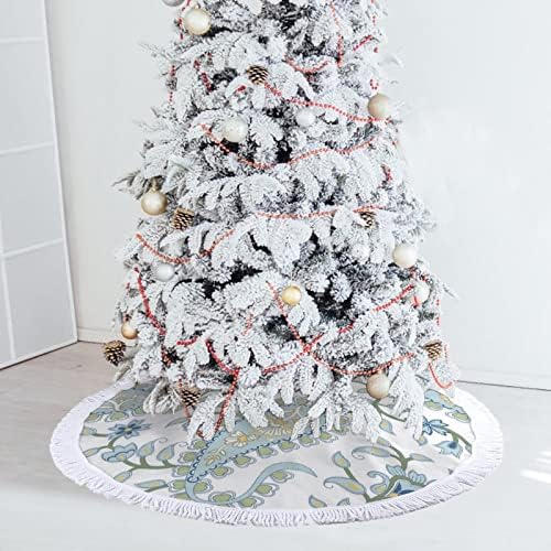 חצאית עץ חג המולד של דפוס פייזלי ירוק לקישוטים למסיבות חג עם תחרה ציצית