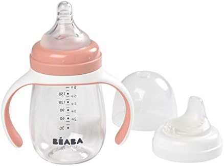 בקבוק תינוק 2 ב-1 לאימון כוס קש, כוס למידה, פטמת בקבוק תינוק וזרבובית קש סיליקון רכה, הוכחה לשפוך,