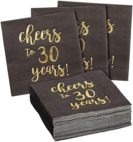 50 חבילות לחיים עד 30 שנה מפיות קוקטיילים ליום הולדת 30, ציוד למסיבות יום השנה, נייר כסף, שחור וזהב