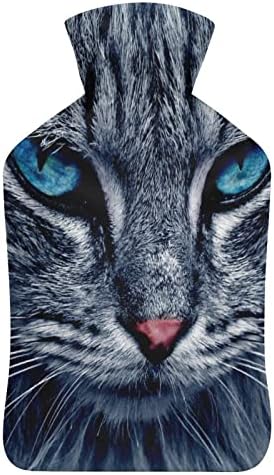 עיני טורקיז של בקבוק מים חמים של חתול עם כיסוי רך 1L שקית חמה קלאסית גדולה יותר לרגלי יד צוואר