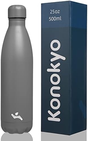 Konokyo 25oz בקבוקי מים מבודדים מפלדת אל חלד, בקבוק מתכת קיר כפול בקיר לטיולי ספורט, אפור