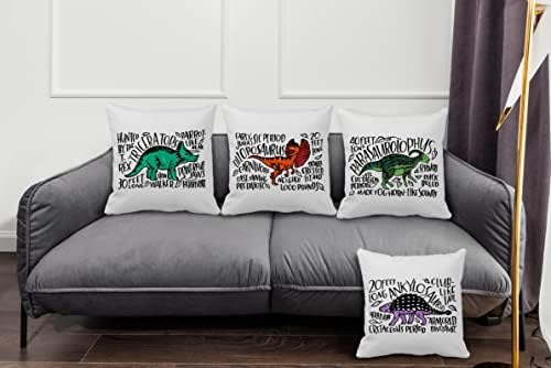 דינוזאור נושא 18 ″ × 18 ″ סט של 4 דינוזאורים מצוירים צבעוניים זורקים מארז כרית, חדר שינה ביתי בחדר ילדים