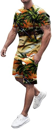 2023 גברים חדשים אביב קיץ תלבושת חוף חוף שרוול קצר חולצה מודפסת חליפה קצרה 2 חלקים חליפה חזה כפול