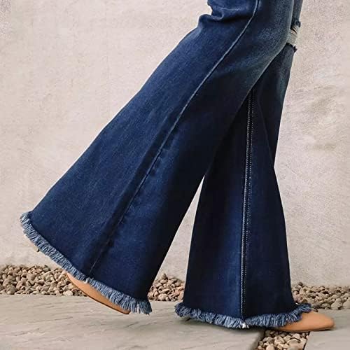 נשים מקרית כחול גבוהה מותן קרע התלקחות ג 'ינס ג' ינס מכנסיים ז ' אן מכנסיים לנשים בתוספת