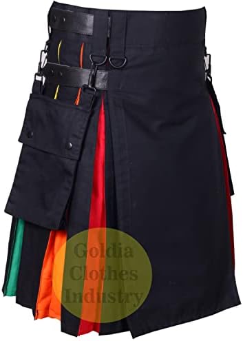 גולדיה בגדי תעשיית שחור עור רצועות קשת קפלי שירות חצאיות סקוטיות לגברים