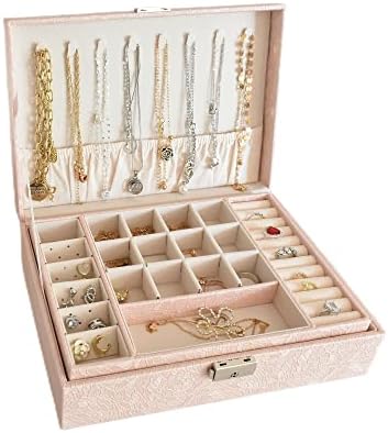 קופסת תכשיטים של טידרו לנשים בנות אשת חברה מתנה אידיאלית, מארז אחסון מארגן עור גדול עם שתי שכבות