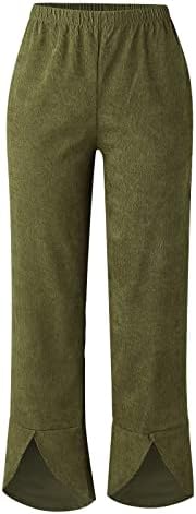 GRGE BEUU מכנסי מטען בצבע אחיד לנשים נופלים קורדרוי עבה מותניים אלסטיים תפרים מכנסיים מזדמנים ישרים עם כיס