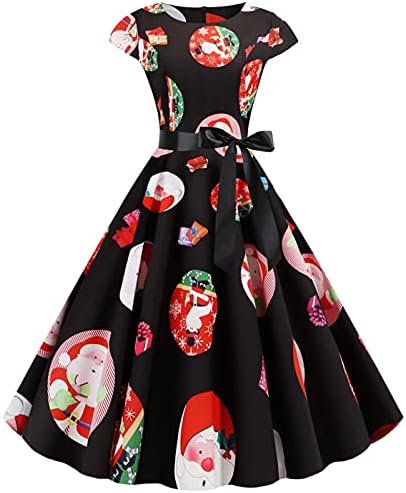 שמלות תה וינטג 'לנשים חג המולד שמלת שרוול כובע בסגנון אודרי הפבורן שמלת שרוול שנות ה -50 רטרו נדנדה