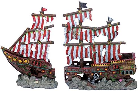 פן-פלאקס דקו-העתקים פסים מפרש ספינה טרופה אקווריום קישוט-בטוח עבור מים מתוקים ומלוח דגי טנקים-גדול-2 חתיכות