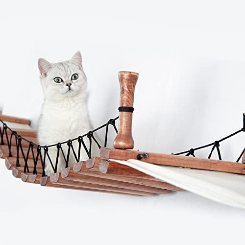 גרט בחבל עץ חתול גשר מגרד מגרדים קיר רכוב טיפוס מסגרת מגדל בית עץ לחיות מחמד ריהוט