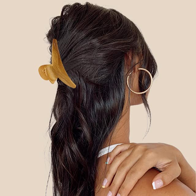 מג 'יסקי 6 חבילות קליפס טופר שיער מתכת, קליפס שיער טופר גדול בגודל 4 אינץ', קליפ זהב וחיקוי בצבע עץ לשיער
