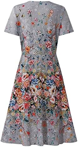 שמלות מסיבות של נוקמופו לנשים 2023 קיץ אופנה מזדמן הדפס פרחוני שרוול קצר שמלת צוואר צווארון שמלת
