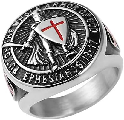 הזמאן אבירי טמפלרים לשים על כל שריון של אלוהים האפסיים 6:13-17 אדום צלב עיצוב גברים של נירוסטה טבעת