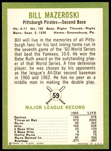 1963 Fleer 59 ביל Mazeroski Pittsburgh Pirates NM+ Pirates