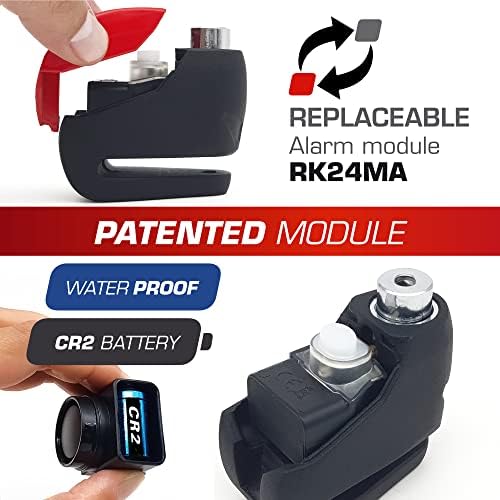 Radikal RK9 Alarm Disc Lock 120dB הפעלה/כיבוי, אזהרה, מודול להחלפה, סוללה אטומה למים מתקדמת, סוללה לאורך