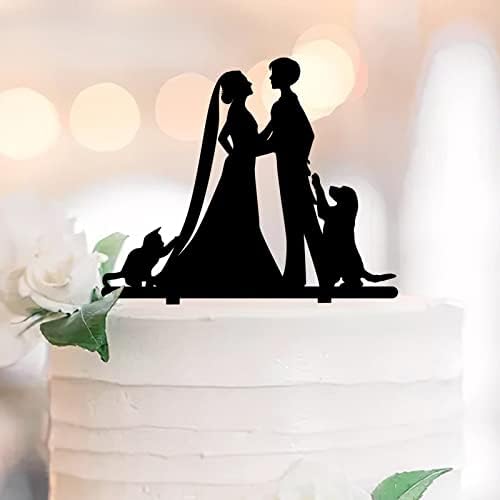 כלות עוגת חתונה טופר עם כלב חתול שתי כלות צללית שתי נשים מסיבות חתונה טובות התאם אישית שם EST תאריך