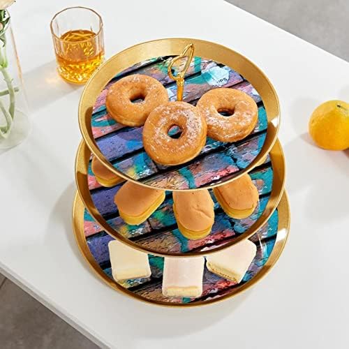 עוגת עומד סט של 3, בצבעי מים גרפיטי לבני קיר עוגת הכן תצוגת שולחן קינוח דוכן הקאפקייקס לחתונה תינוק מקלחת חגיגה