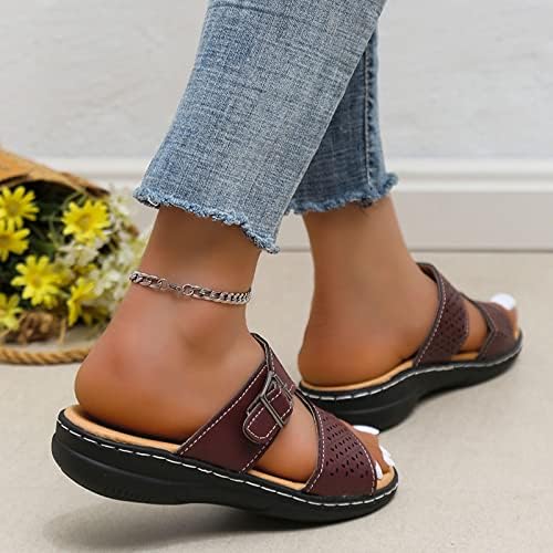 סנדלים לנשים דפסת טריז קיץ לבוש/צבע טהור נעלי רשת עקב
