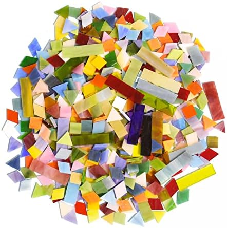 צורות מעורבות אריחי פסיפס זכוכית למלאכות, 600 גרם/1.3 פאונד חתיכות ויטראז ' צבעוניות לפרויקטים של פסיפס