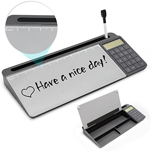 לוח זכוכית שולחני עם מחשבון וסמן שליט, מקלדת מחשב פנקס פנקס עם משטח לוח מחיקה יבש, מארגני שולחן