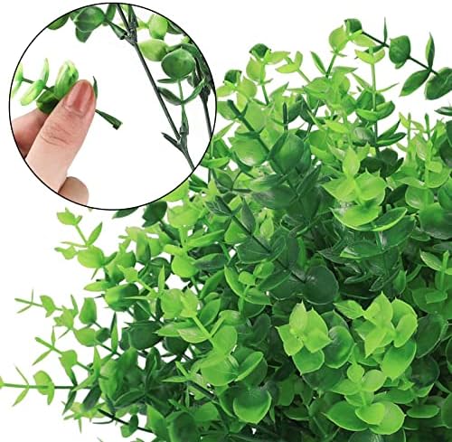 Hatoku 24 חבילה ירק מלאכותי צמחים חיצוניים עמידים בפני UV, צמחים מזויפים שיחים עץ שיחים גבעולי דשא לחתונה