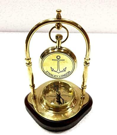 AK ימי פליז עתיק בסגנון מצפן ספינה ימי ספינה מעץ שולחן כתיבה עיצוב משרד שעון