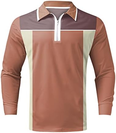 Wocachi 2022 חולצות פולו גברים שרוול ארוך 1/4 צוואר גולף צוואר צוואר גולף טלאים מפוספסים חולצת