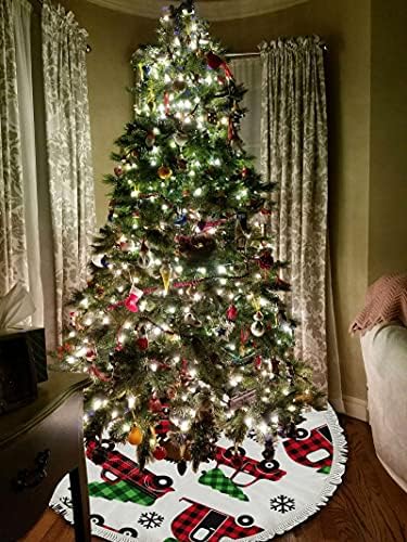 חצאית עץ חג המולד של ואנטסו מכוניות חג המולד ירוק אדום שנה חדשה חצאית עץ עץ חג המולד עם מחצלת עץ ציצית