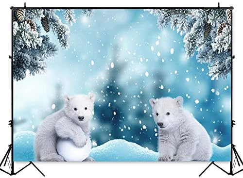 חורף לבן דוב קוטב צילום רקע קרח שלג חג המולד 5 * 3 רגל תינוק מקלחת ילדי מסיבת יום הולדת רקע פתית שלג יער חג המולד
