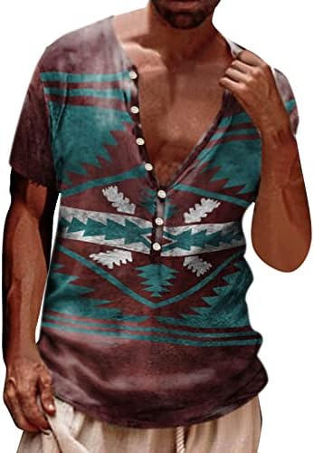 חולצות האצטקים הנלי 3 ד רטרו במצוקה כפתור הדפסת בוהו חולצות קיץ שרוול קצר חולצת חוף גרפית