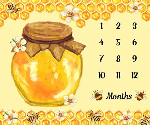 נושא דבורים שמיכת אבן דרך חודשית של תינוקות, 48x40in פלנל רך, רקע צנצנות דבש, מתנות לאמא יילוד, גשש גידול