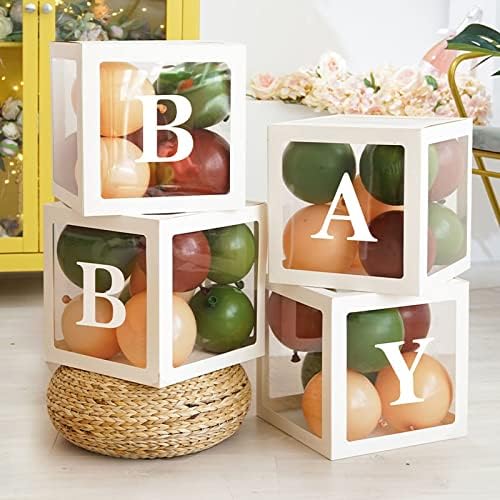 4 קופסאות לתינוקות עם מכתבים למקלחת לתינוק נקה קופסאות חסימות מקלחת לתינוקות קופסאות בלון שקופות למקלחת לתינוק