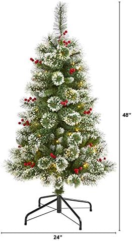 כמעט טבעי 4ft. עץ חג המולד המלאכותי של אורן שוויצרי עם 100 נורות LED וגרגרים ברורים, ירוק