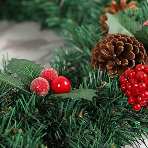 Ganfanren 60 סמ דלת זר חג חג מולד תליה זר עם כפור תלתן זר חרוטים אורנים טבעיים פירות חג מולד דקורטיביים