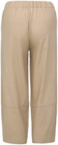 2023 מכנסי פשתן כותנה לנשים, קיץ קז'ואל רגל רחב רופף בכושר קפרי אורך קפרי נוח טרקלין חוף קפרי מכנסיים