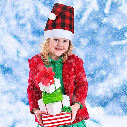 צוהר 12 חתיכות חג המולד באפלו משובץ סנטה כובעי קלאסי חג המולד שאינו ארוג בד כובע סנטה משובץ כובע
